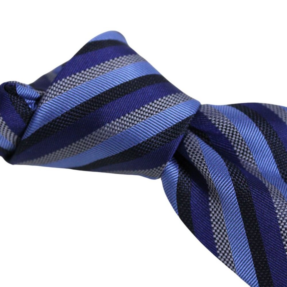 ⚡️BUY 3 for $55⚡️ Tristan & AMERICA Tie 100% Silk -Blues, Grey & Black Stripe - Picture 4 of 5